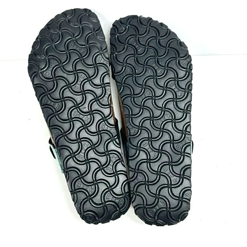 NWB Birkenstock Birki’s Sylt Metallic Turquoise Croc Embossed Sandals 38 US 7 - Picture 12 of 14